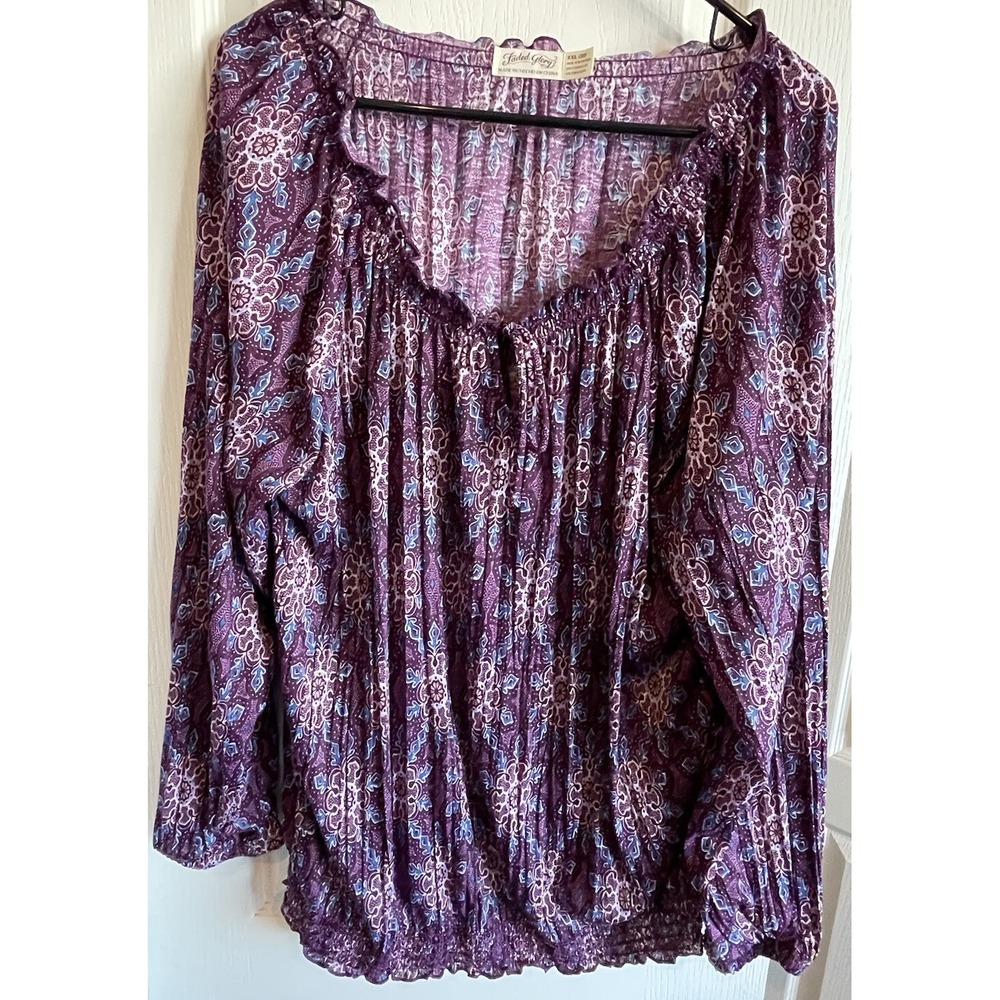 Faded Glory Womans Purple Floral Top with 3/4 Sleeve   Size XXL